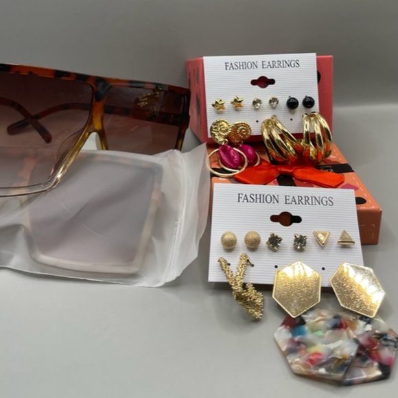 Jewelry - NEW 12 pairs earrings with FREE Pair of Sunglasses